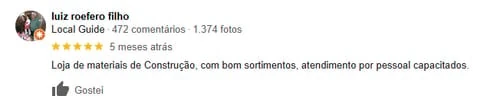 Avaliação de cliente da Braghin no Google
